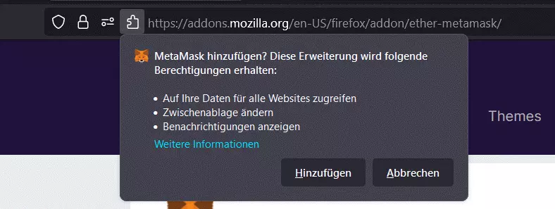 MetaMask-Extension hinzufügen in Firefox