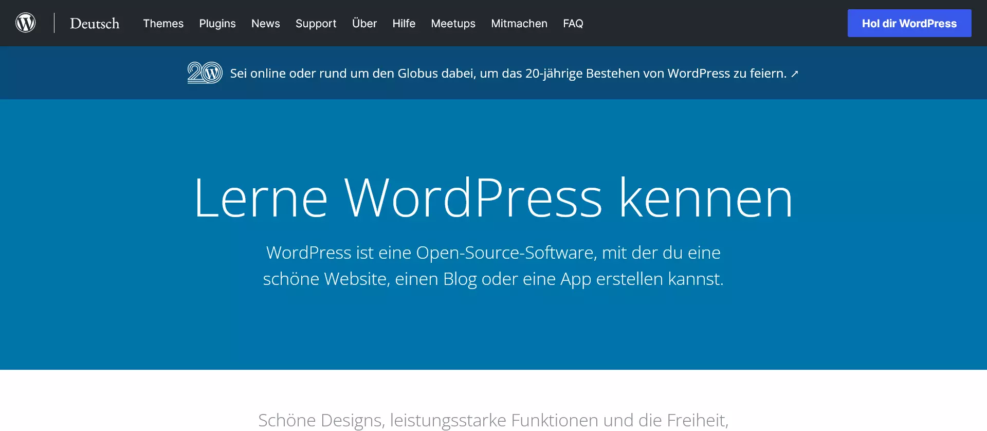 Die Startseite des WordPress-Projekts