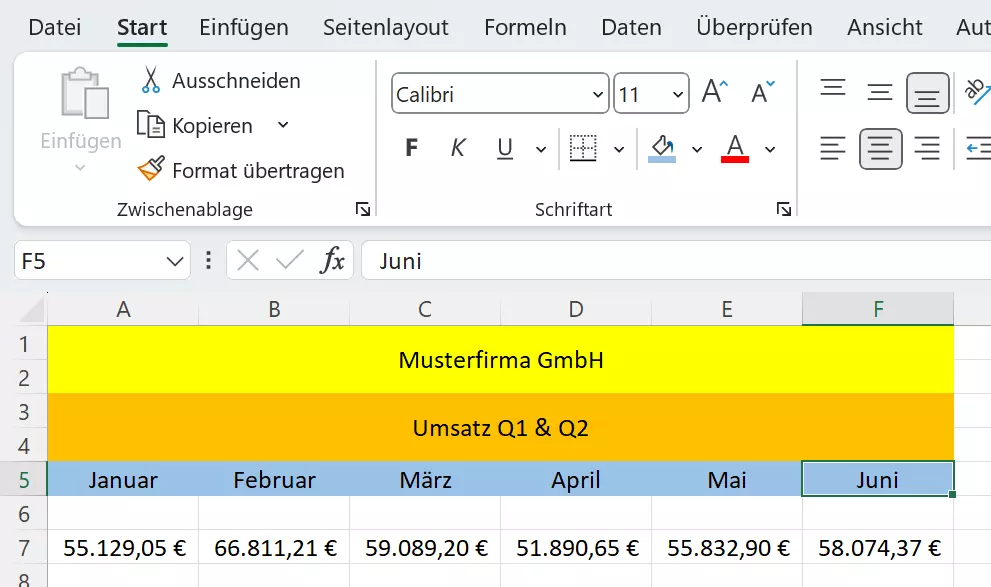 Tabelle mit zusammengefügten Zellen