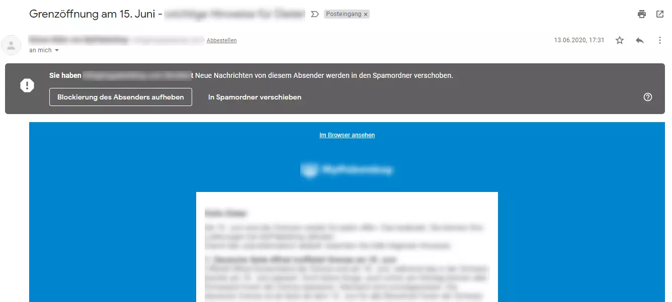 Gmail: Informationsfeld bei blockierter Mail