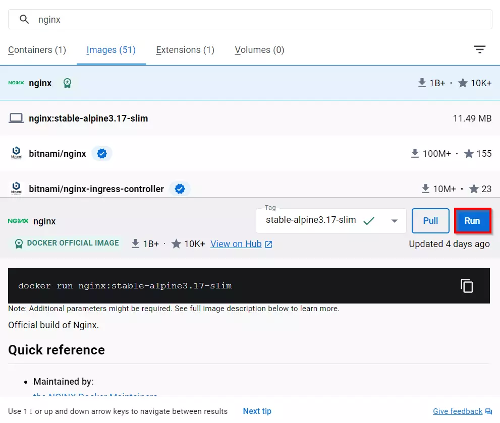 Nginx-Container ausführen