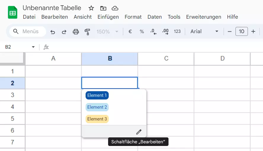 Elemente des Google-Sheets-Dropdown-Menüs