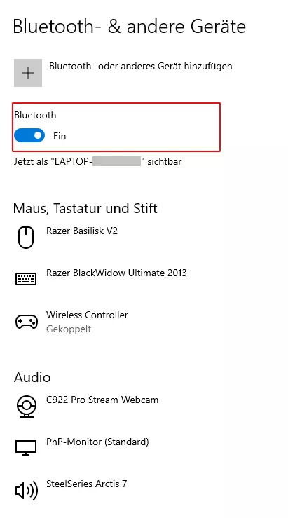 Screenshot im Geräte-Manager der Bluetooth-Einstellungen