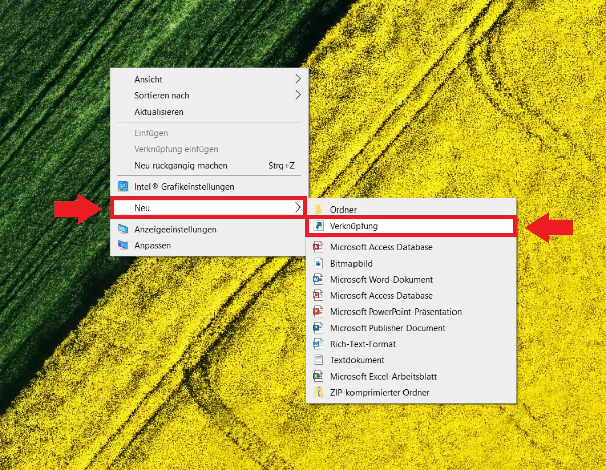 Verknüpfung über Rechtsklick-Menü auf dem Desktop einrichten