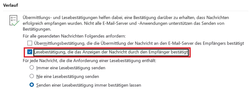 Outlook-Lesebestätigung aktivieren