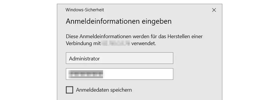 Anmeldefenster für die Windows-Remote-Verbindung