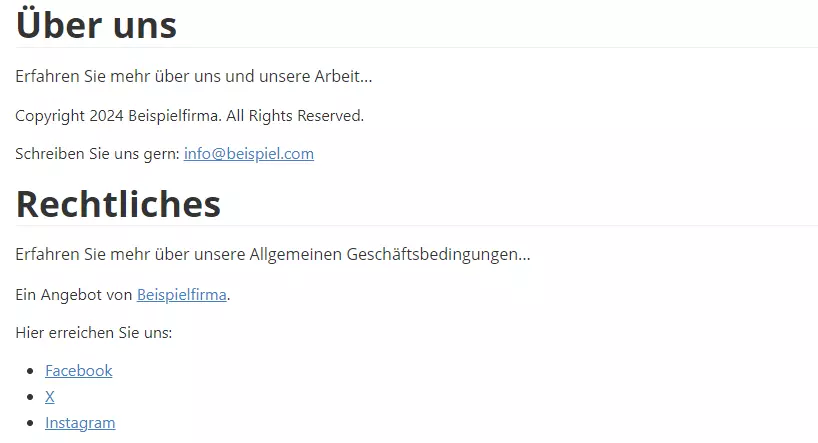 Beispiel für mehrere HTML-Footer