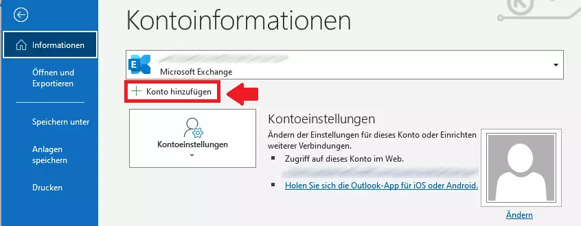 Neues Konto in Outlook-App hinzufügen