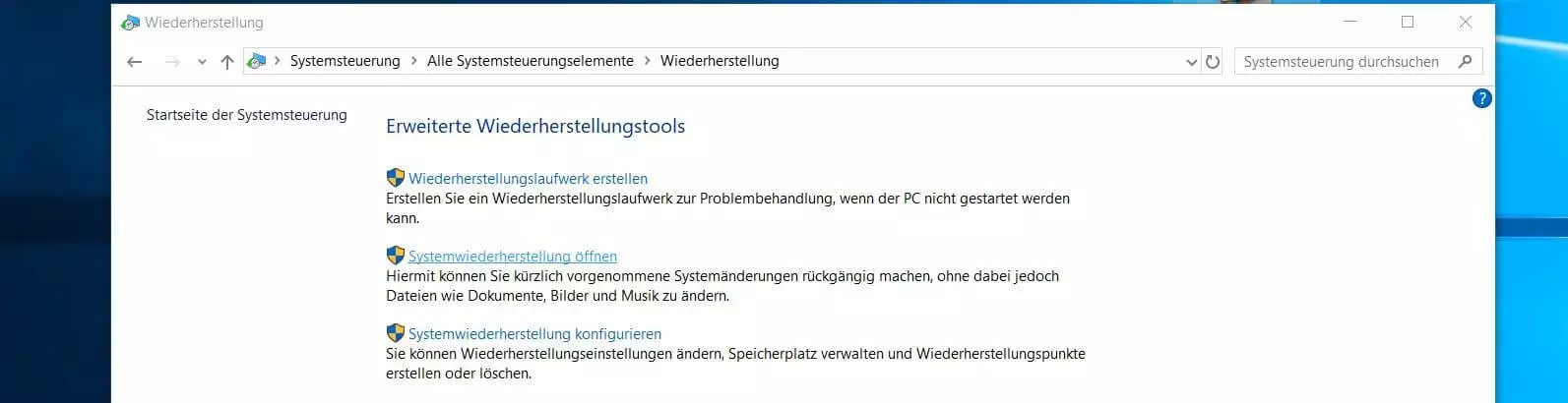 Windows 10: Erweiterte Wiederherstellungstools