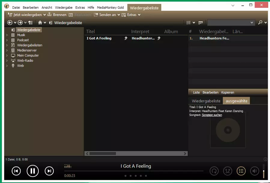 Ansicht der MediaMonkey-Bedienoberfläche
