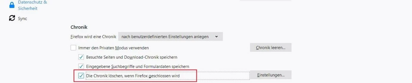 Firefox-Chronik-Einstellungen