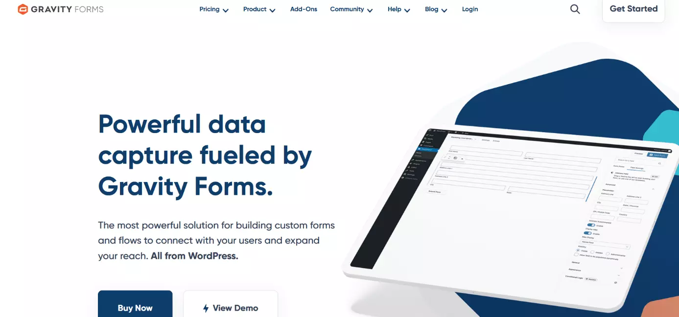 Website der WordPress-Extension Gravity Forms