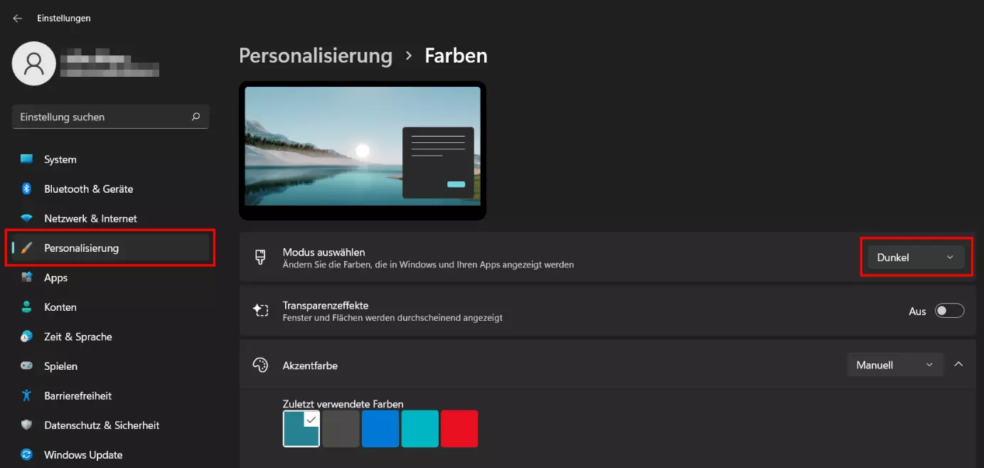 Windows 11: Dark Mode aktiviert