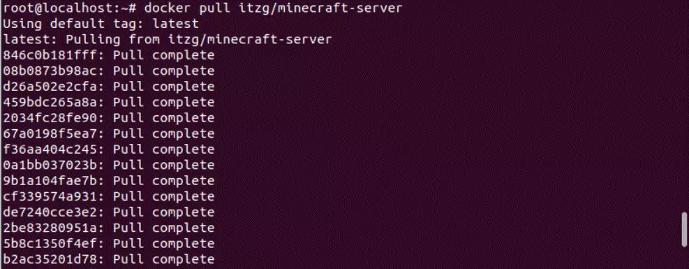 Pull des Minecraft-Docker-Containers via Ubuntu-Terminal