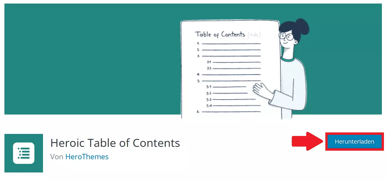 Downloadseite für das Plugin „Heroic Table of Contents“