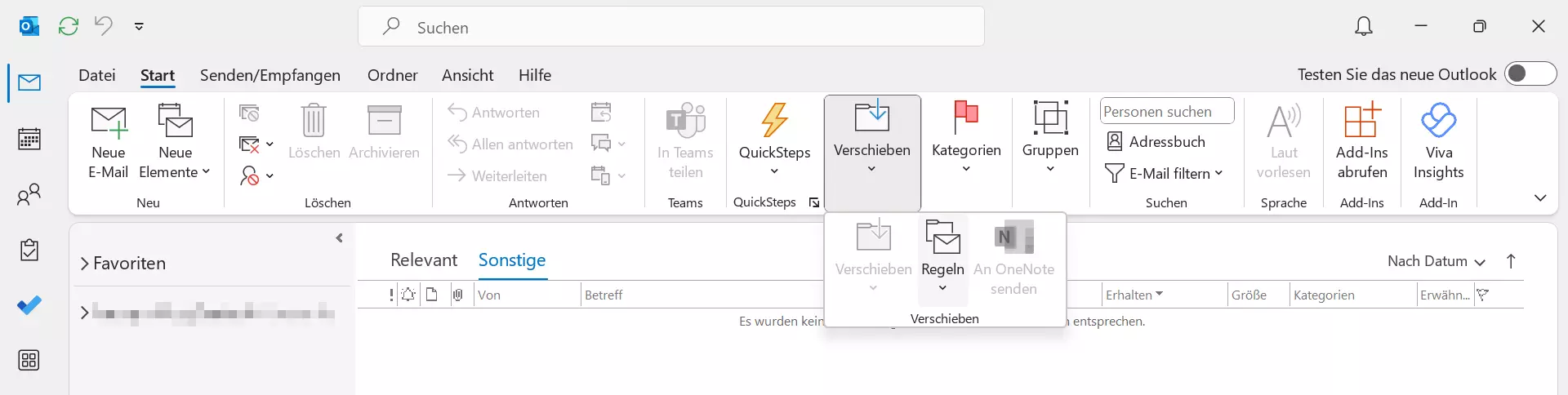 Menüleiste von Outlook 365 unter Windows