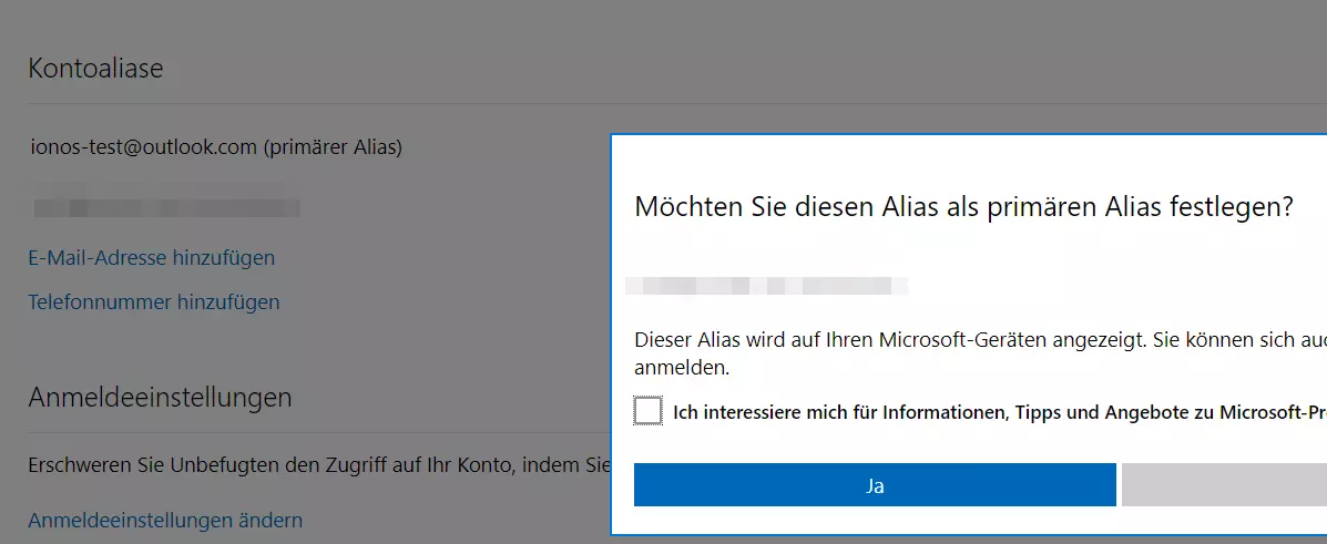 Outlook: Eigene Domain als primären Alias festlegen