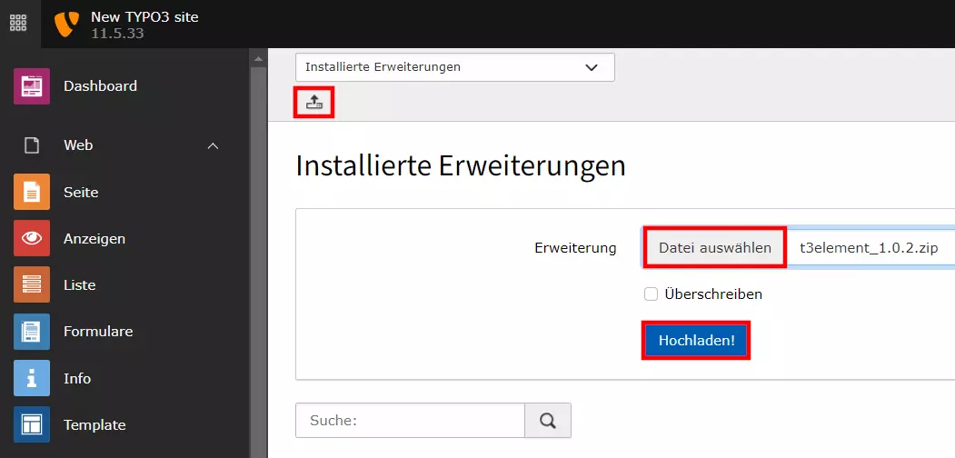 Erweiterungen installieren in TYPO3