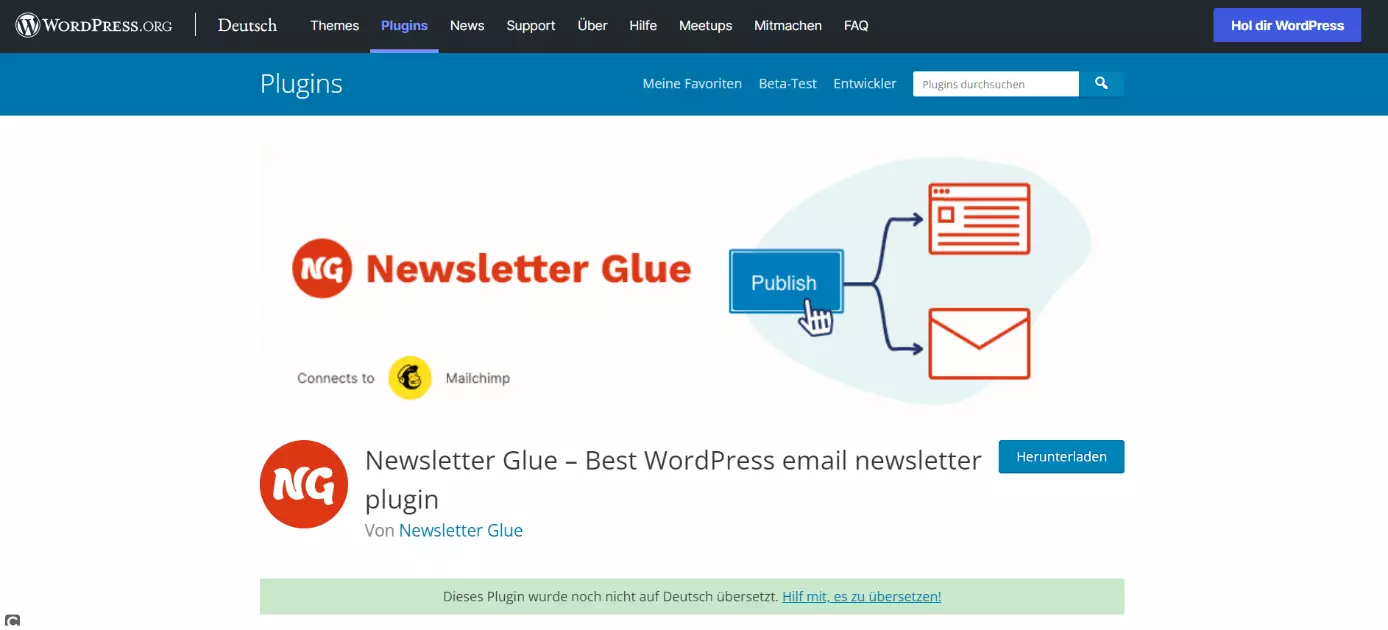 Startseite von Newsletter Glue