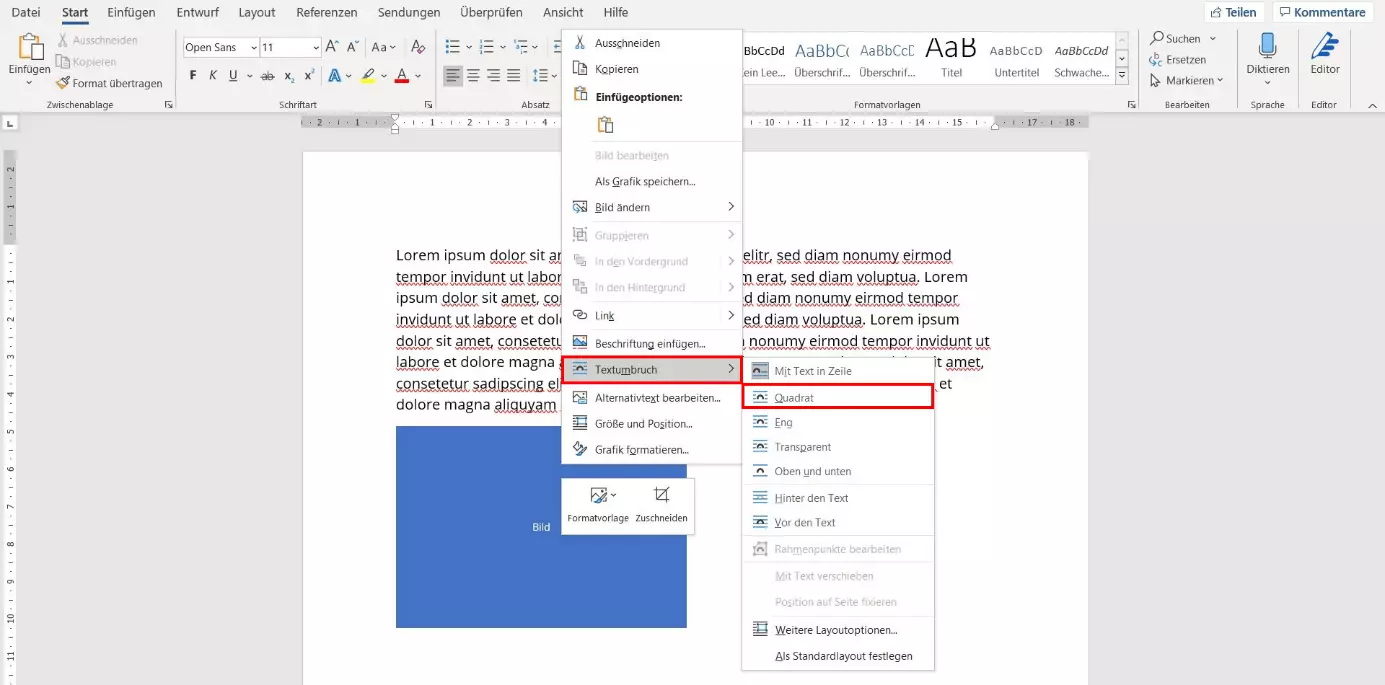 Microsoft Word: Text um Bild fließen lassen 