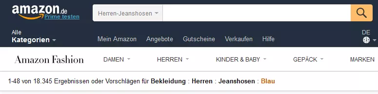 Screenshot der Breadcrumb-Navigation von Amazon