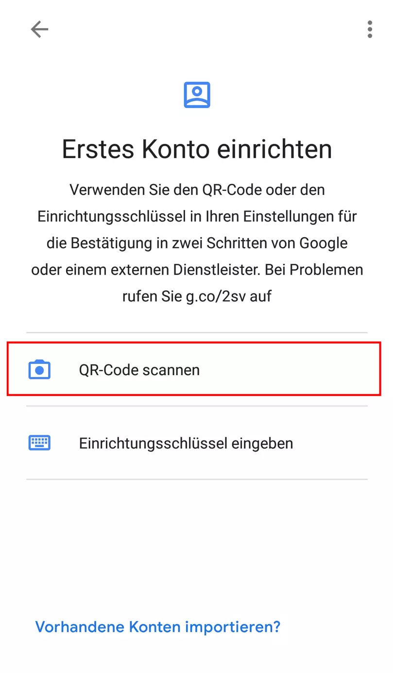 Google Authenticator App: QR-Code scannen