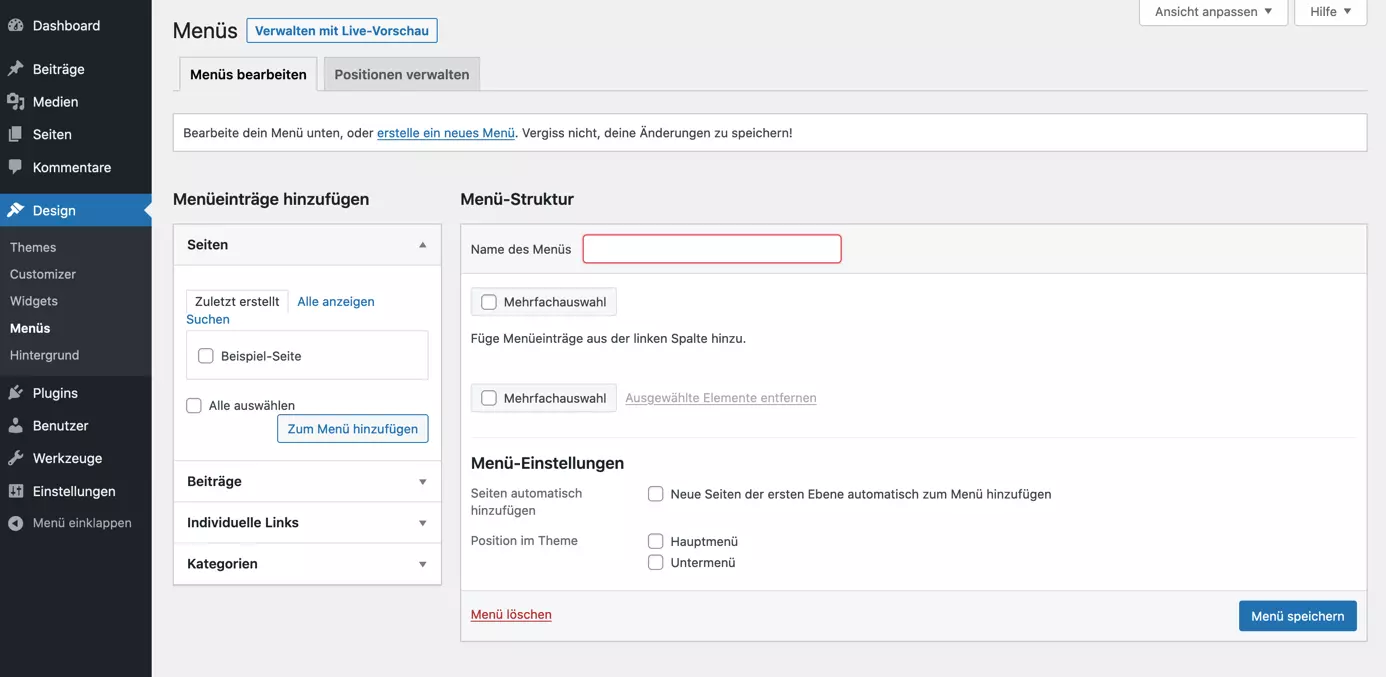 Neues Menü im WordPress Backend erstellen