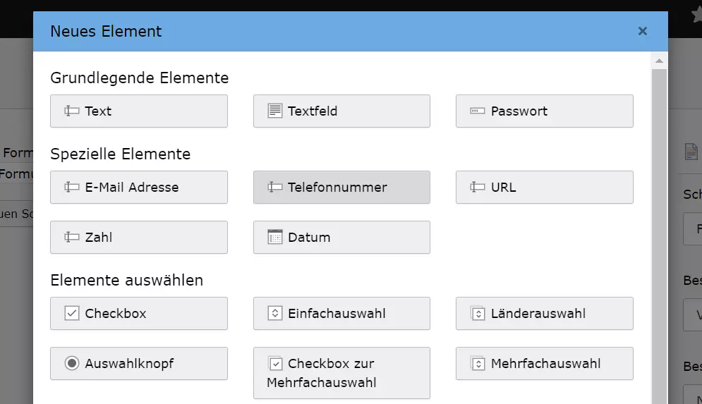 TYPO3 Form: Elemente hinzufügen