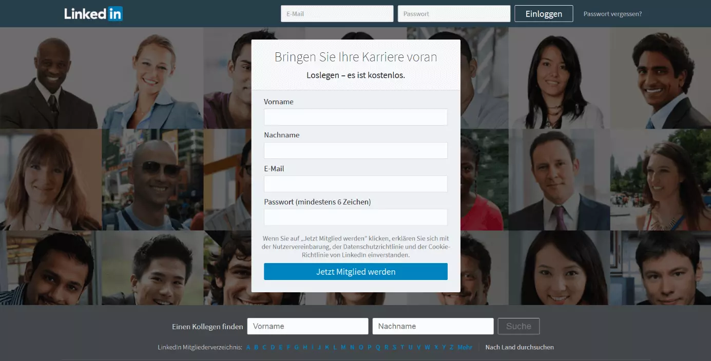 Startseite von LinkedIn