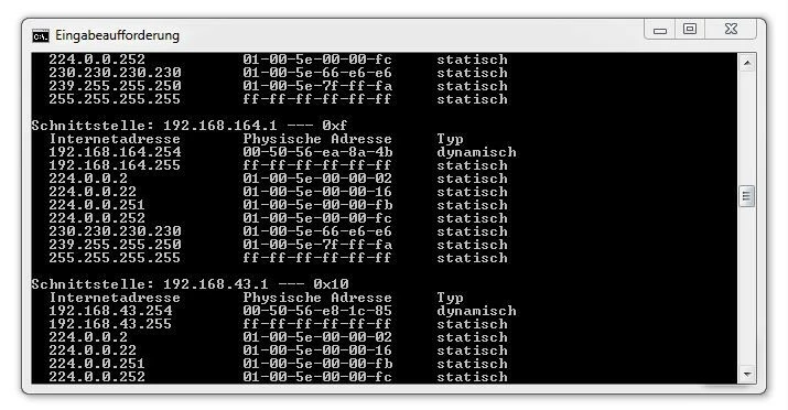 ARP-Cache: Übersicht in der Windows-Kommandozeile