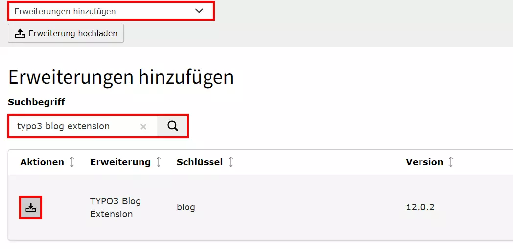 TYPO3: Blog-Erweiterung hinzufügen im Backend