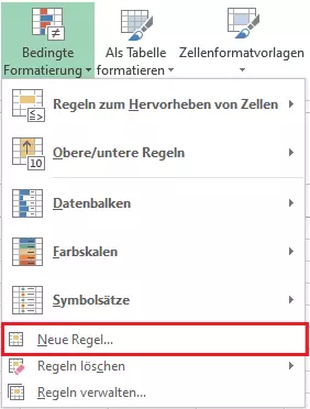 Excel: Neue Regel für Bedingte Formatierung