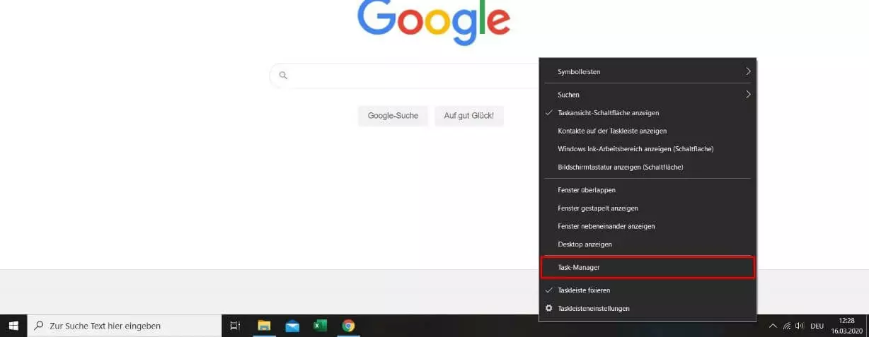 Task-Manager öffnen über Taskleisten-Kontextmenü