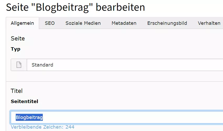 Seitentitel Blogeintrag TYPO3