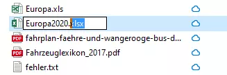 Excel-Dateien in einer Listenansicht – bei einer wurde das Namensfeld zur Umbenennung geöffnet