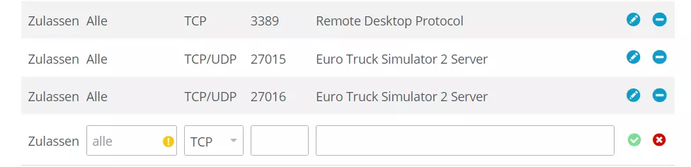 IONOS Cloud Panel: ETS2-Server-Port-Freigabe