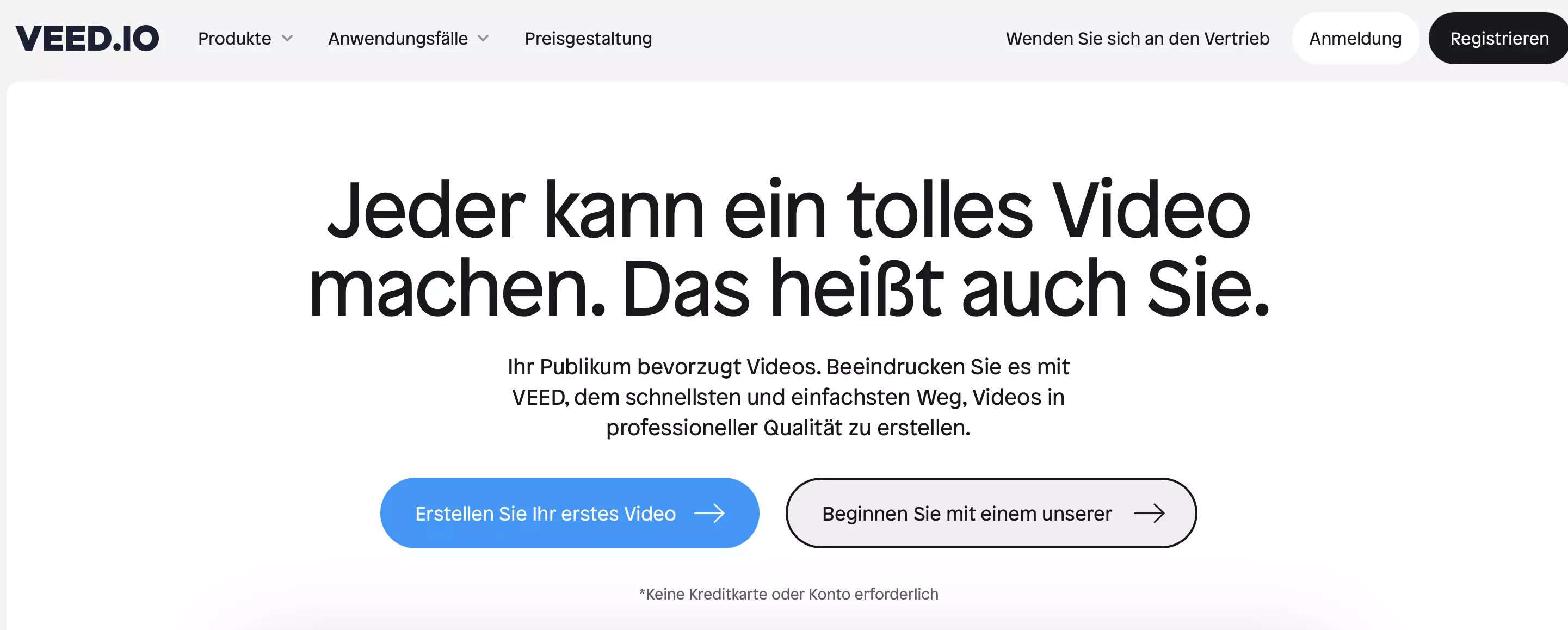 Screenshot der Veed-Website