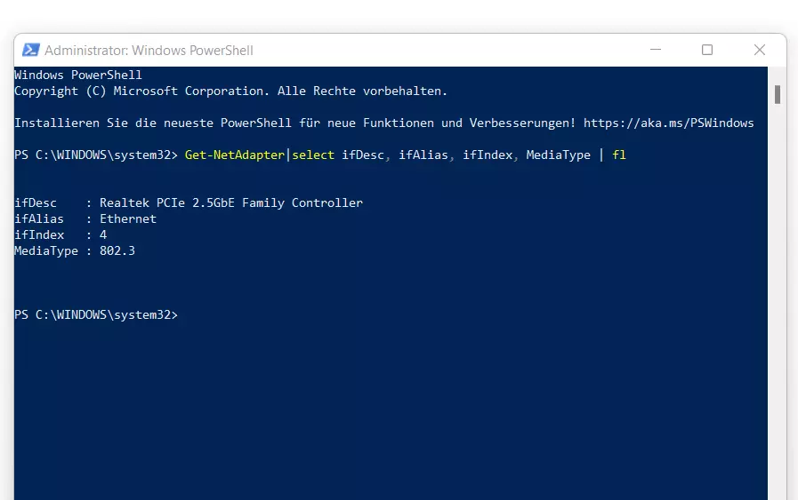 Windows 11: Adapter-Ermittlung via PowerShell