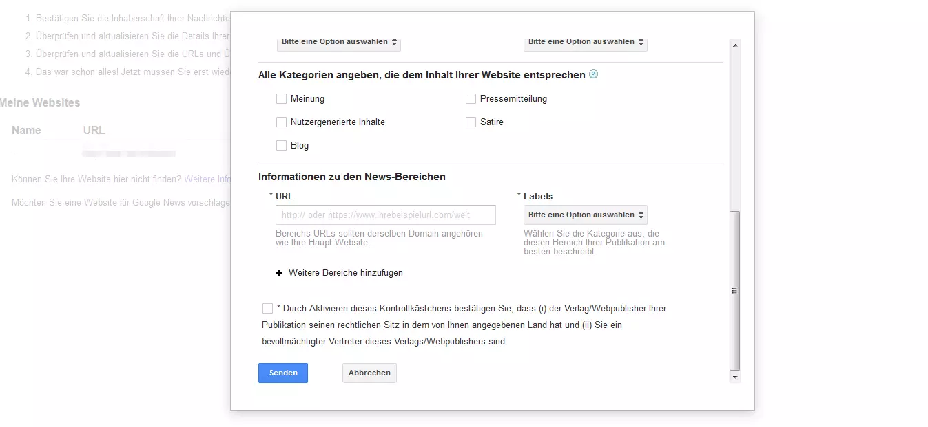 Anmeldeformular von Google News – Teil 2