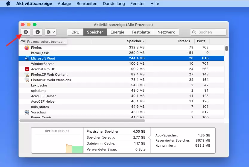 Mac-Programm beenden: Programm in Aktivitätsanzeige beenden