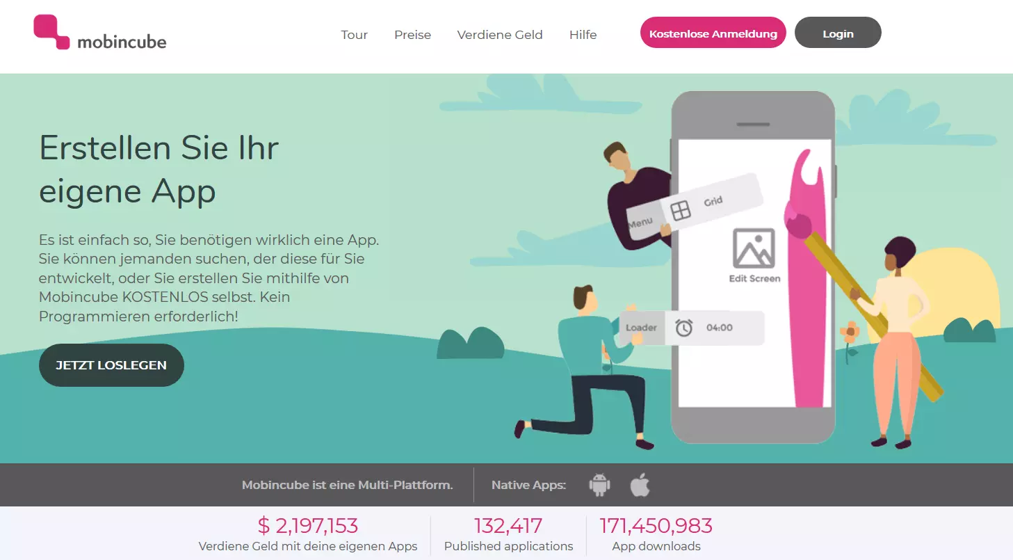 Homepage des App-Makers Mobincube