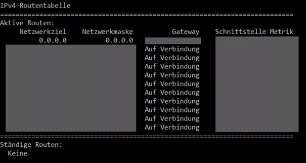 Eine Routing-Tabelle in der Windows-Eingabeaufforderung