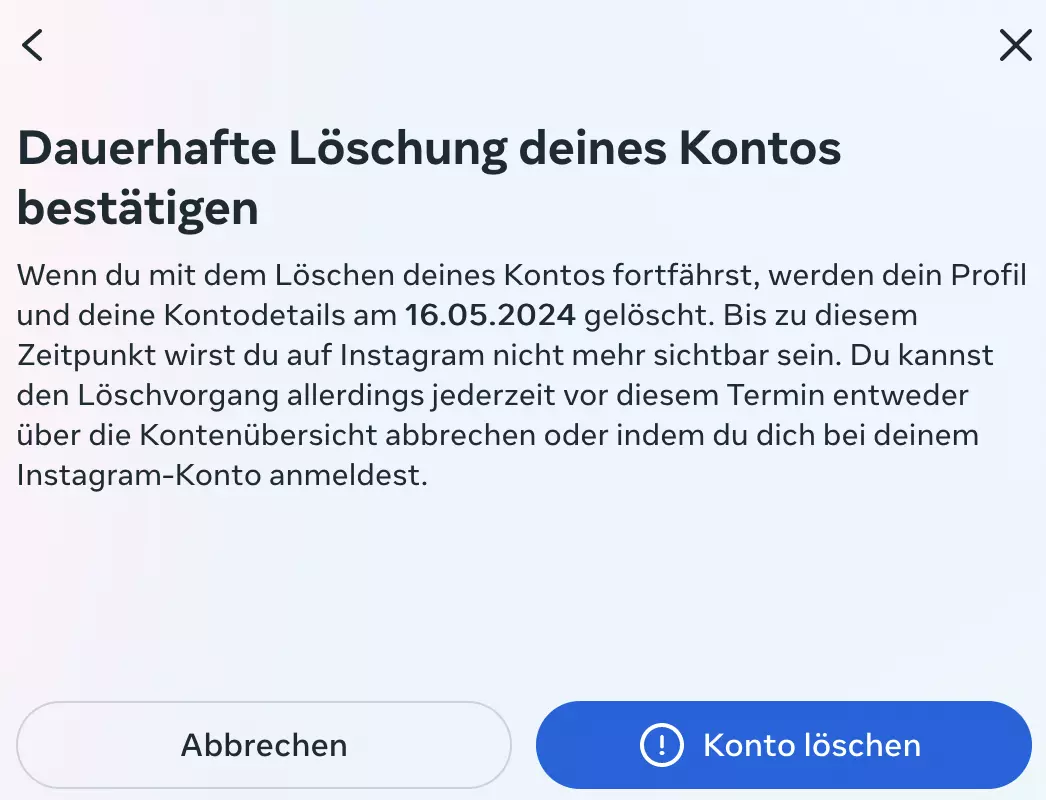 Löschung bestätigen