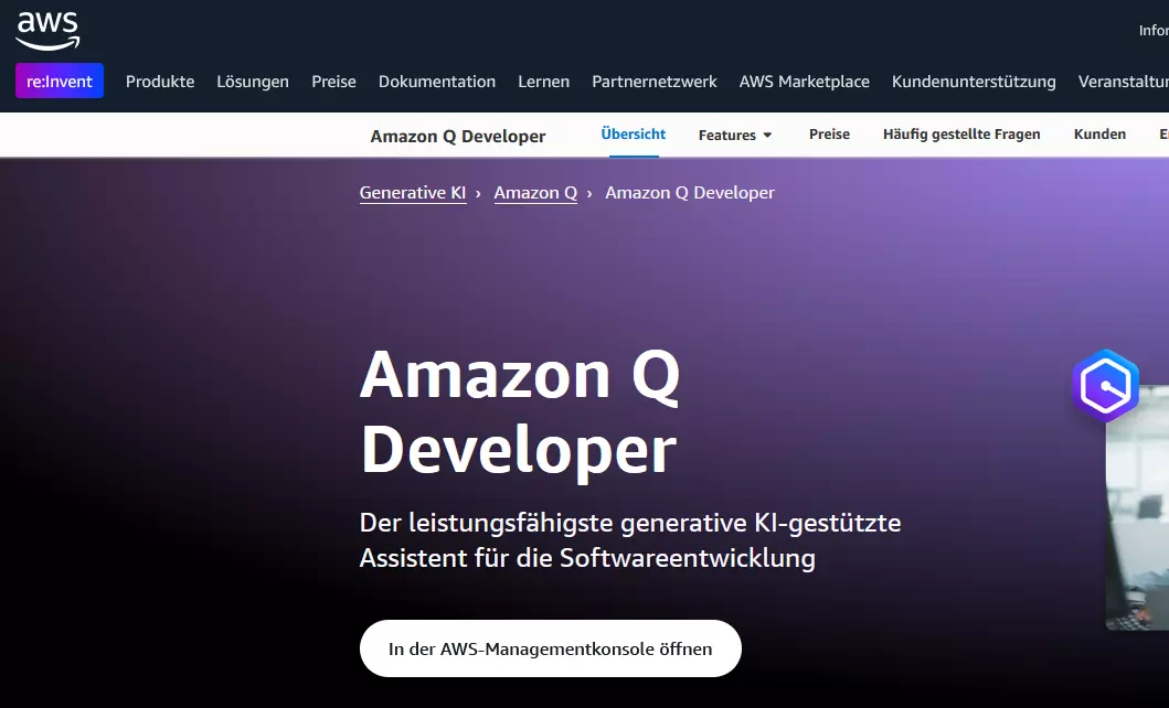 Website-Screenshot: Amazon Q Developer