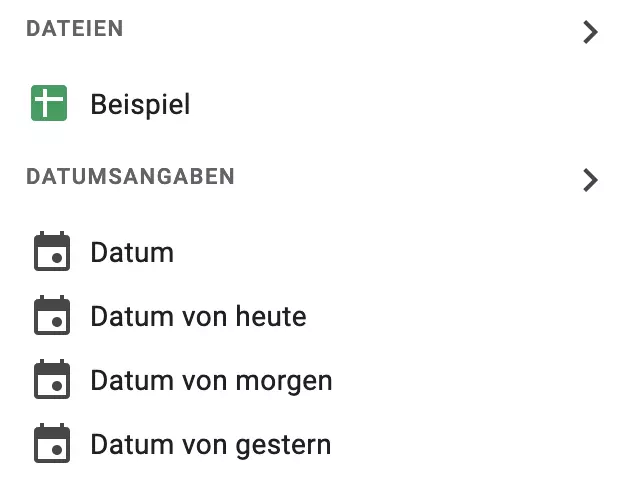 Screenshot des Drop-down-Menüs für die Datumsangabe in Google Sheets