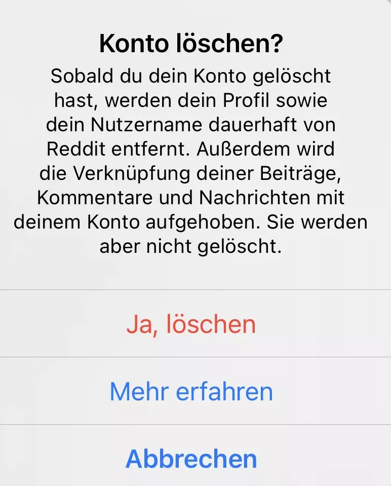 Reddit: Löschvorgang bestätigen