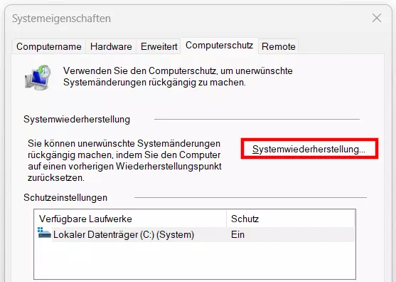 Systemwiederherstellung unter Windows 11