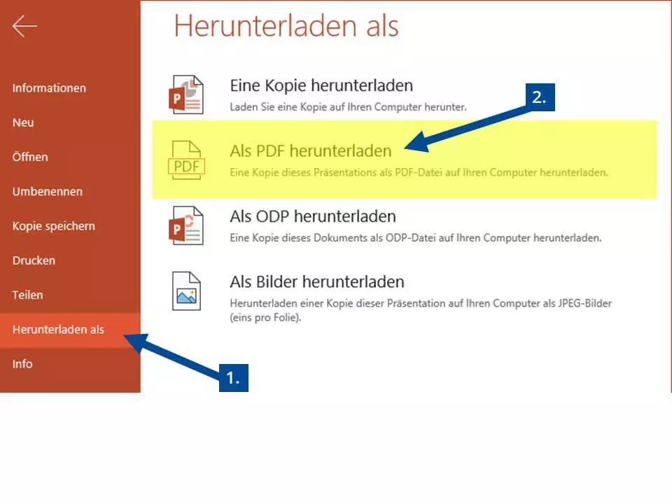 Webbasiertes PowerPoint als PDF speichern