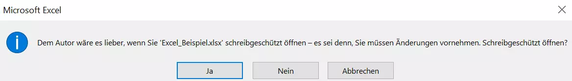 Excel-Hinweis „Excel-Datei schreibgeschützt öffnen“