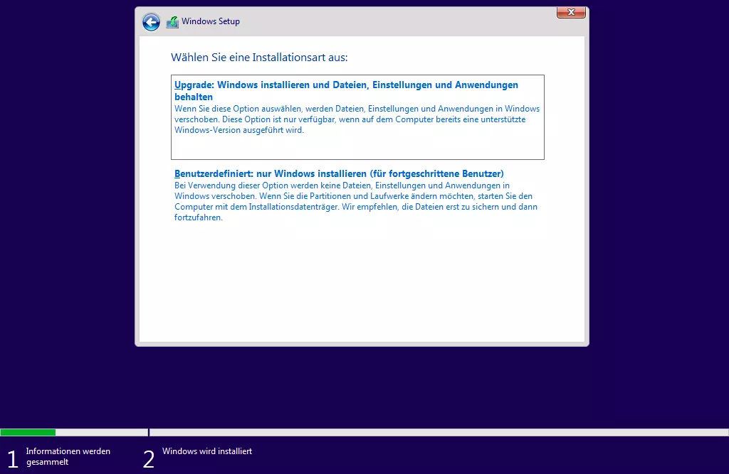 Windows 11: Installationsart wählen